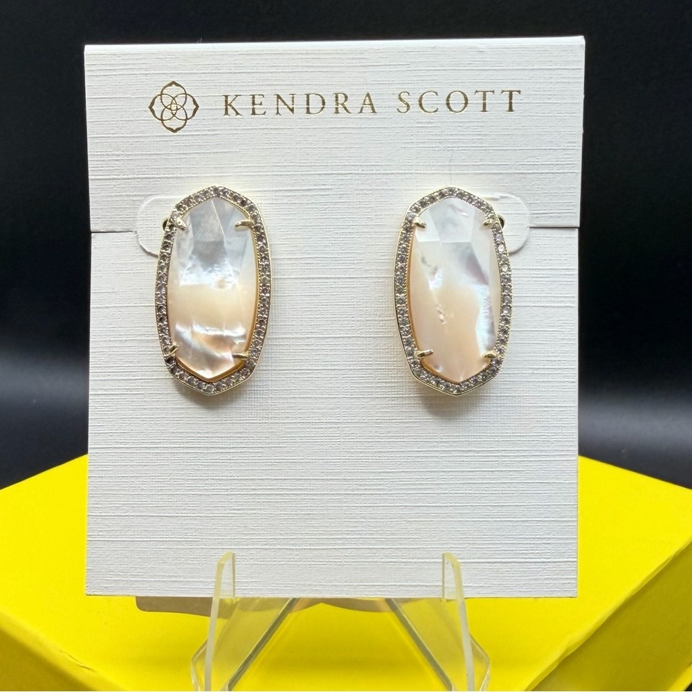 Kendra Scott Elsie Lux Earrings Ivory MOP Gold Crystal Halo Statement Earrings - Picture 5 of 9